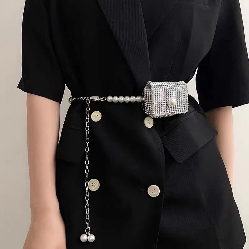 Adjustable Mini Bag Pearl Belt For Dresses