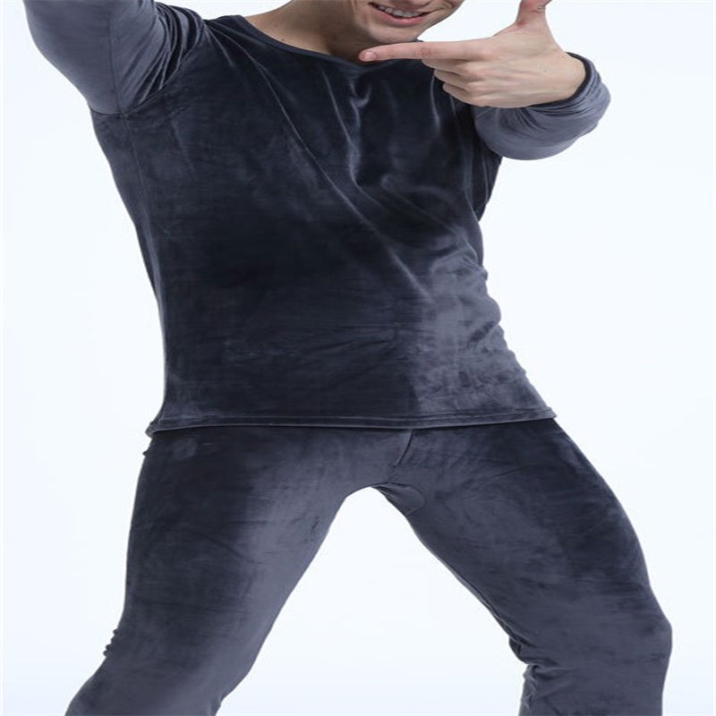 Thicken Plus Fleece Men Long Sleeve Thermal Underwear Set