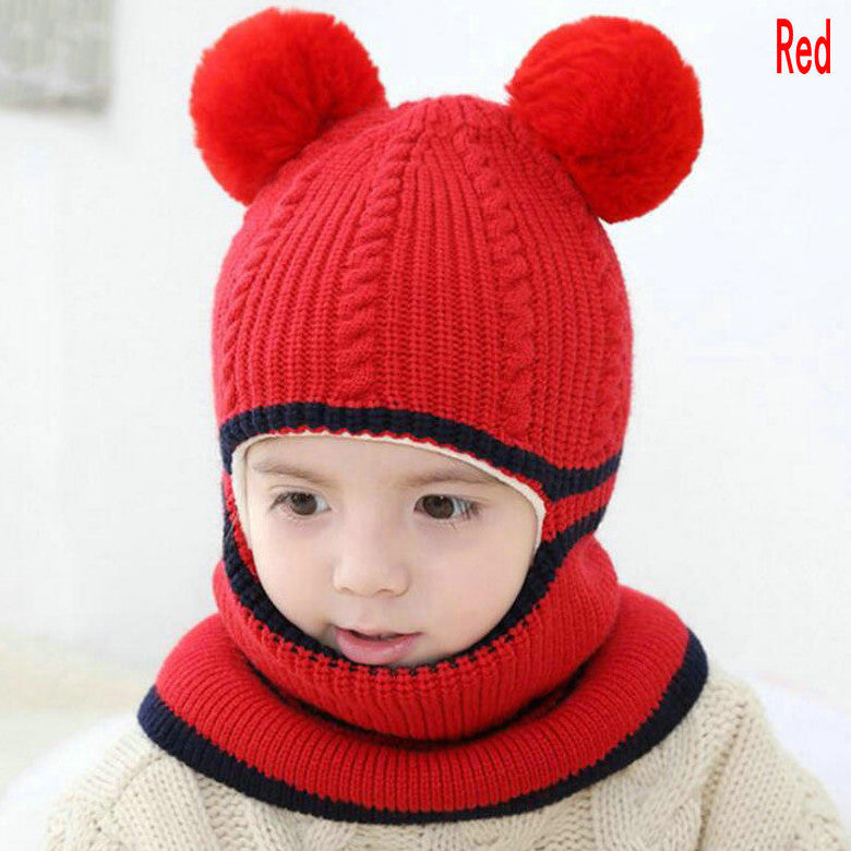 Cute Protective Face Neck Knit Warm Plush Winter Hat For Childen