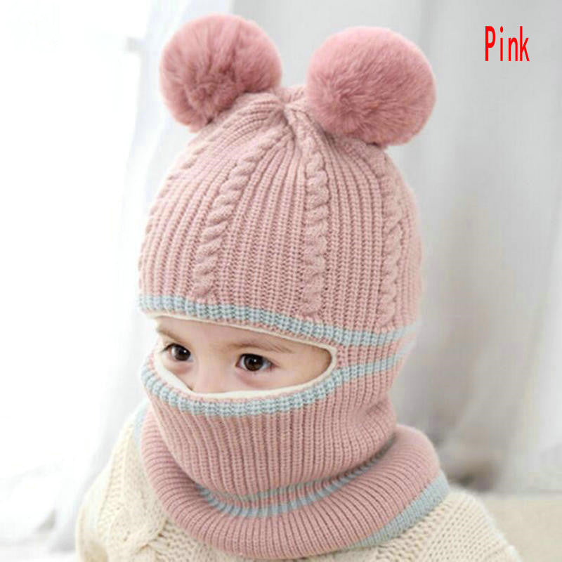 Cute Protective Face Neck Knit Warm Plush Winter Hat For Childen
