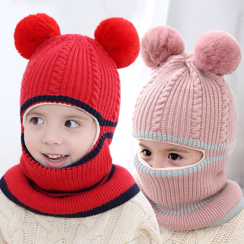 Cute Protective Face Neck Knit Warm Plush Winter Hat For Childen