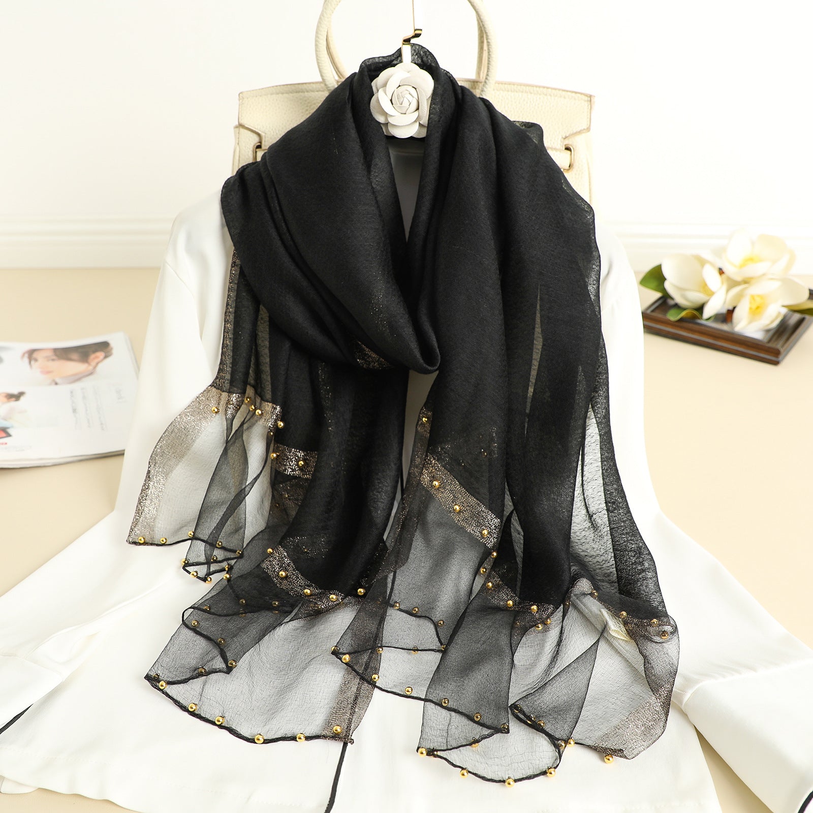 Beaded Pure Color Scarf