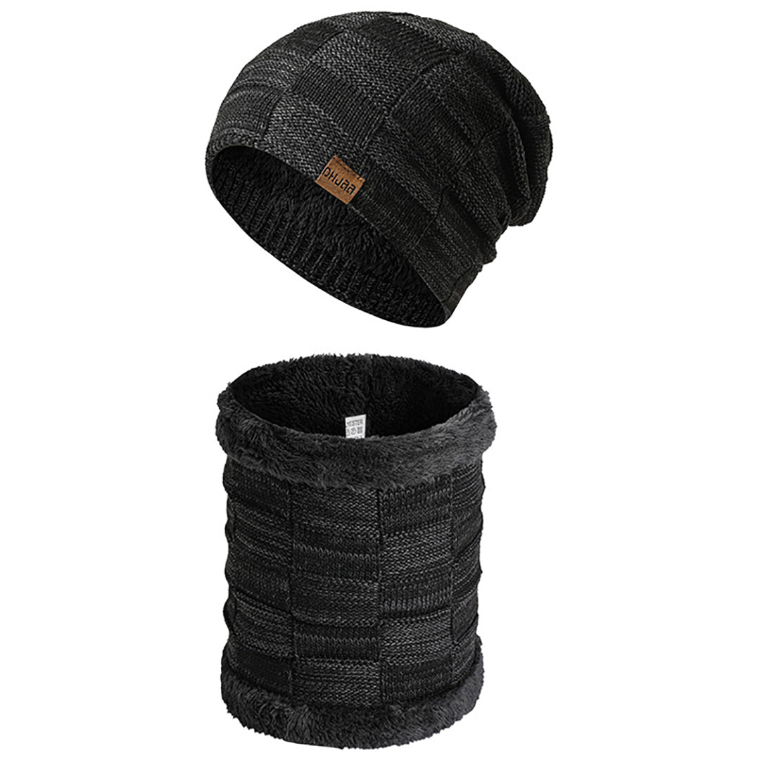Stylish Men Fluffy Knitted  Hat &  Scarf For Cold Winter