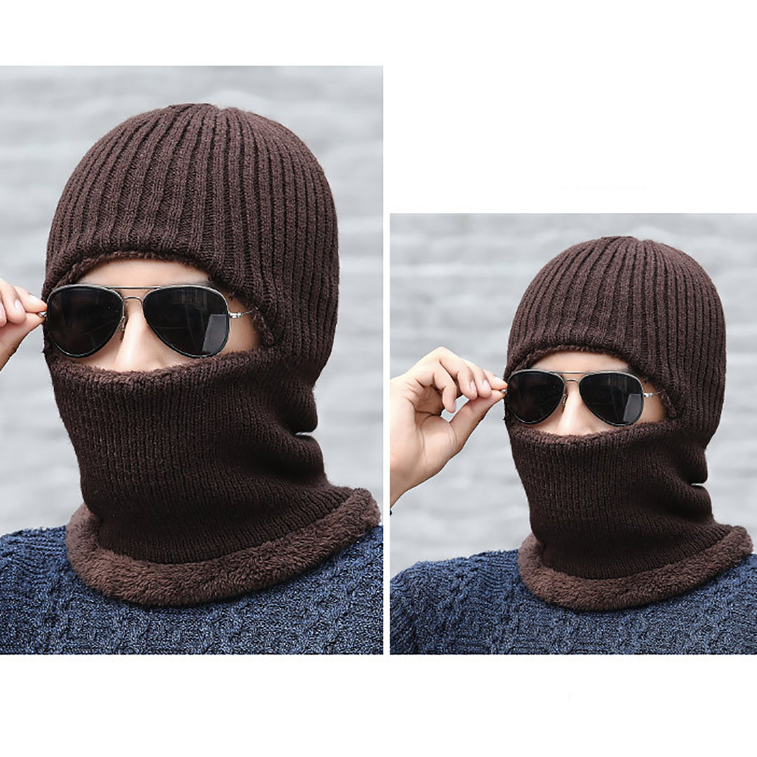 Men Warm Ear-protection Knitted Hat & Scarf 2 in 1