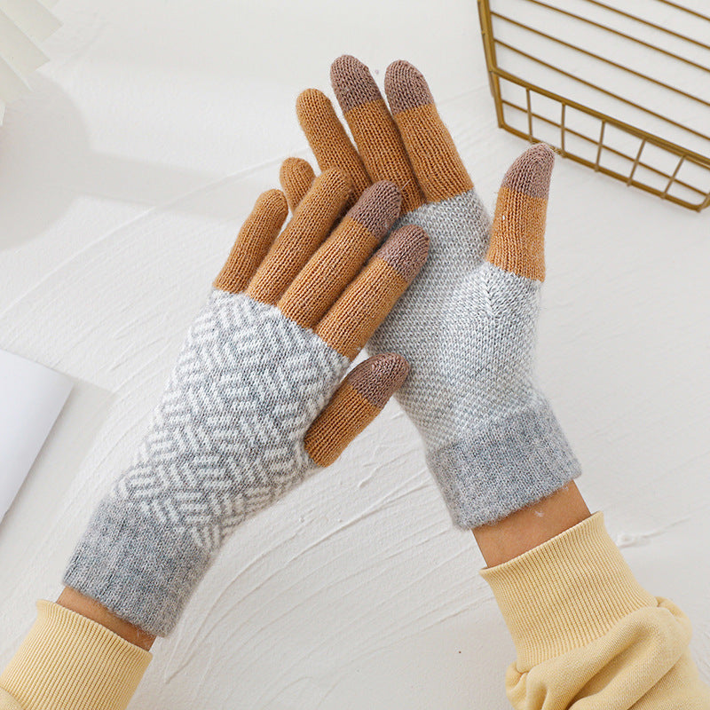 Geometric Jacquard Touchscreen  Knitting Gloves