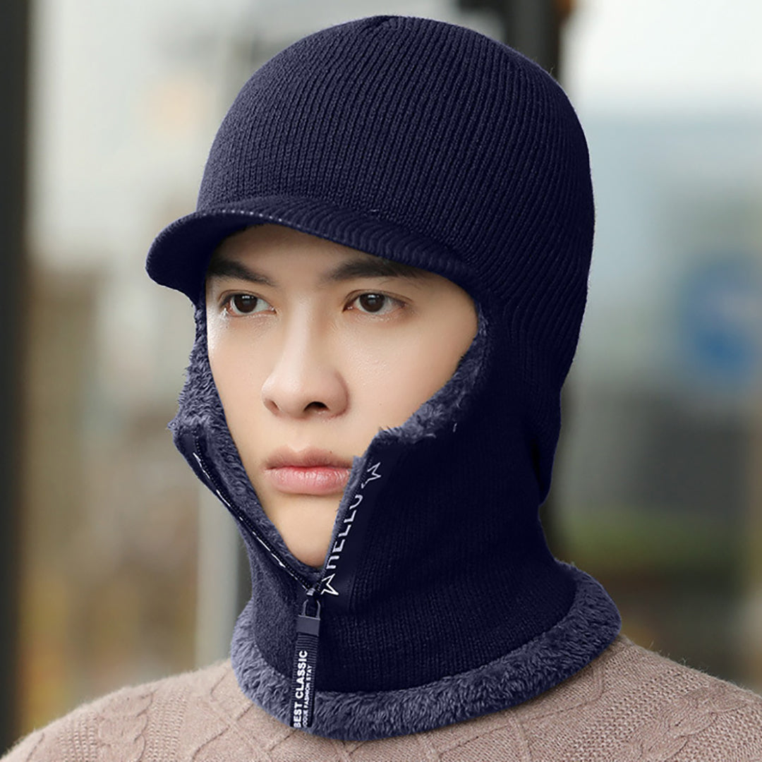 Men Knitted Thick Hat-Scarf One-piece for Daily & Cycling