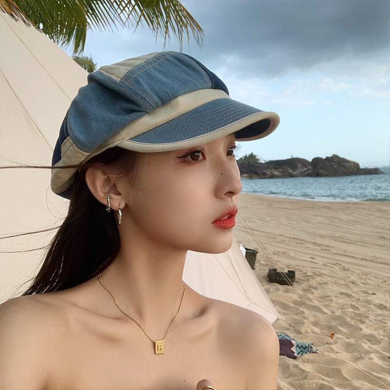 Spring/summer Blue British Retro Patchwork Beret