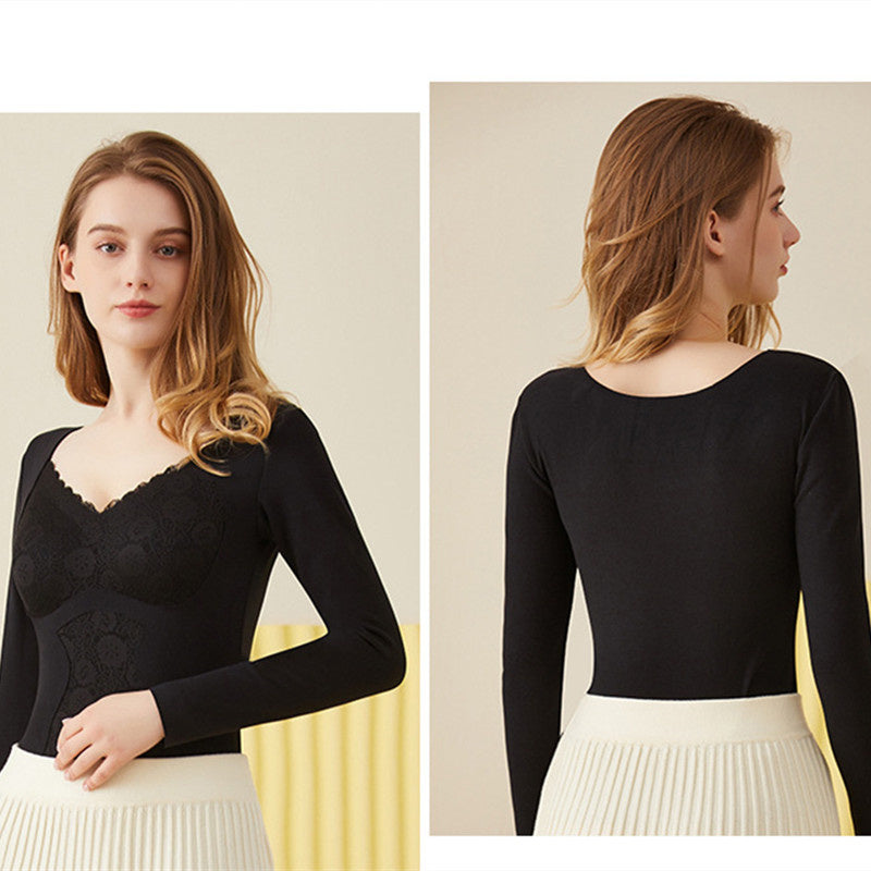 Winter Thermal Underwear Tops Women Removable Chest Pad Intimates