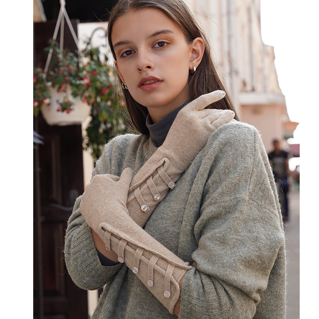 Stylish Solid Color Knitted Warm Long Gloves Support Touch Screen