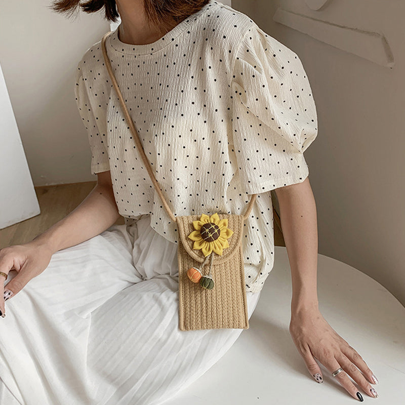 Vintage Woven Sunflower Shoulder Bag