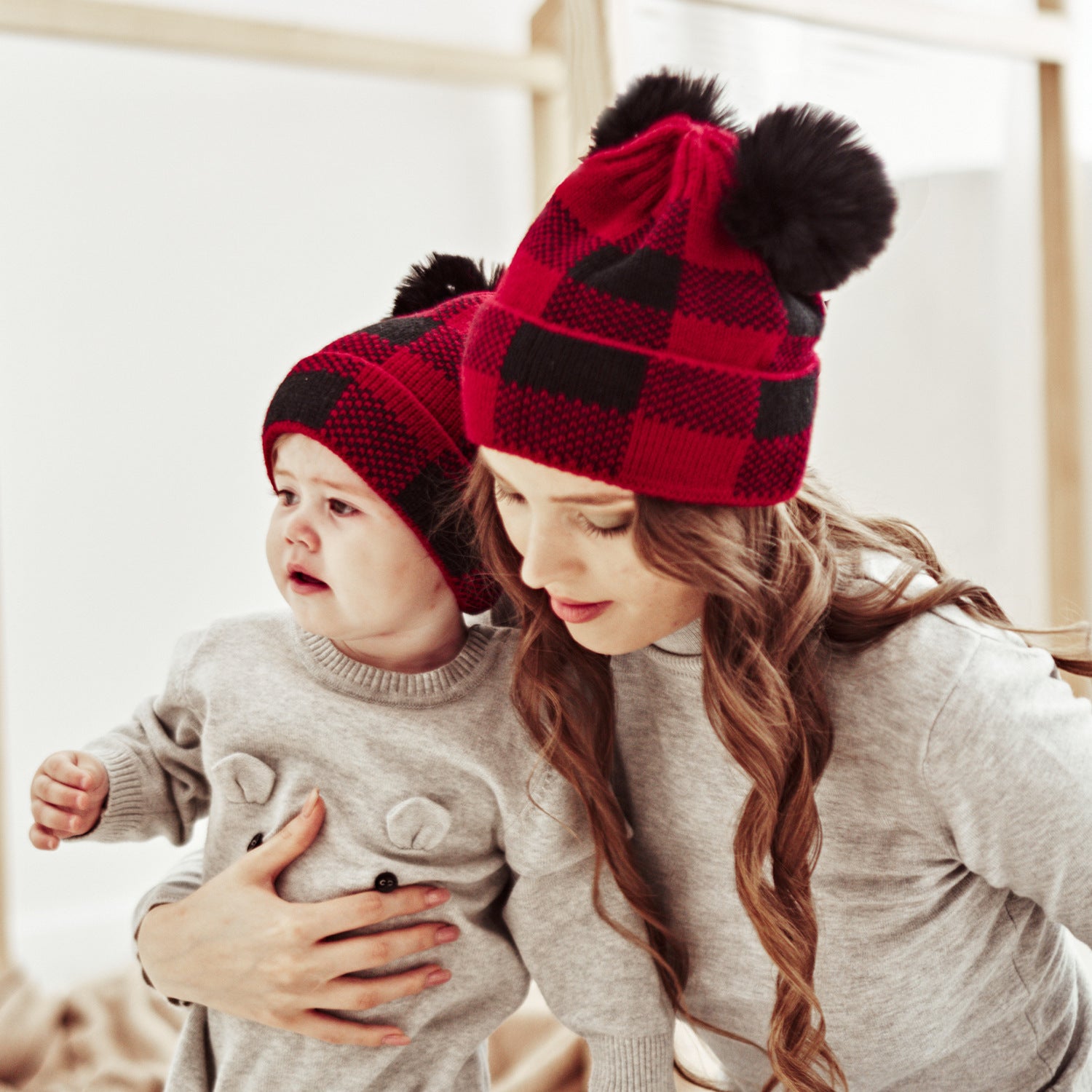 2PCS Warm Parent-child Double Hairball Knitted Hat