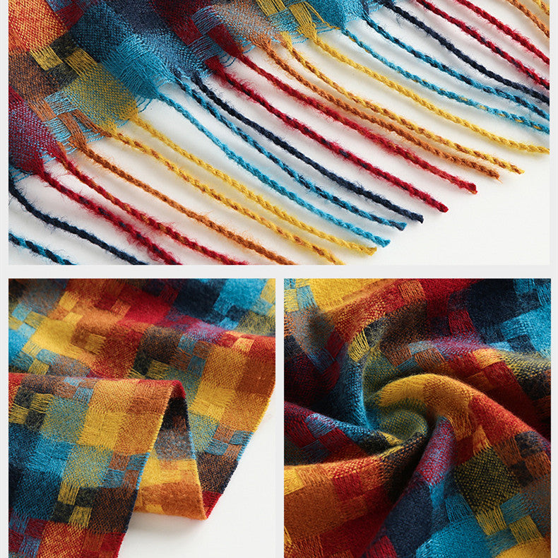 Fringed Mosaic Mid-Length Scarf