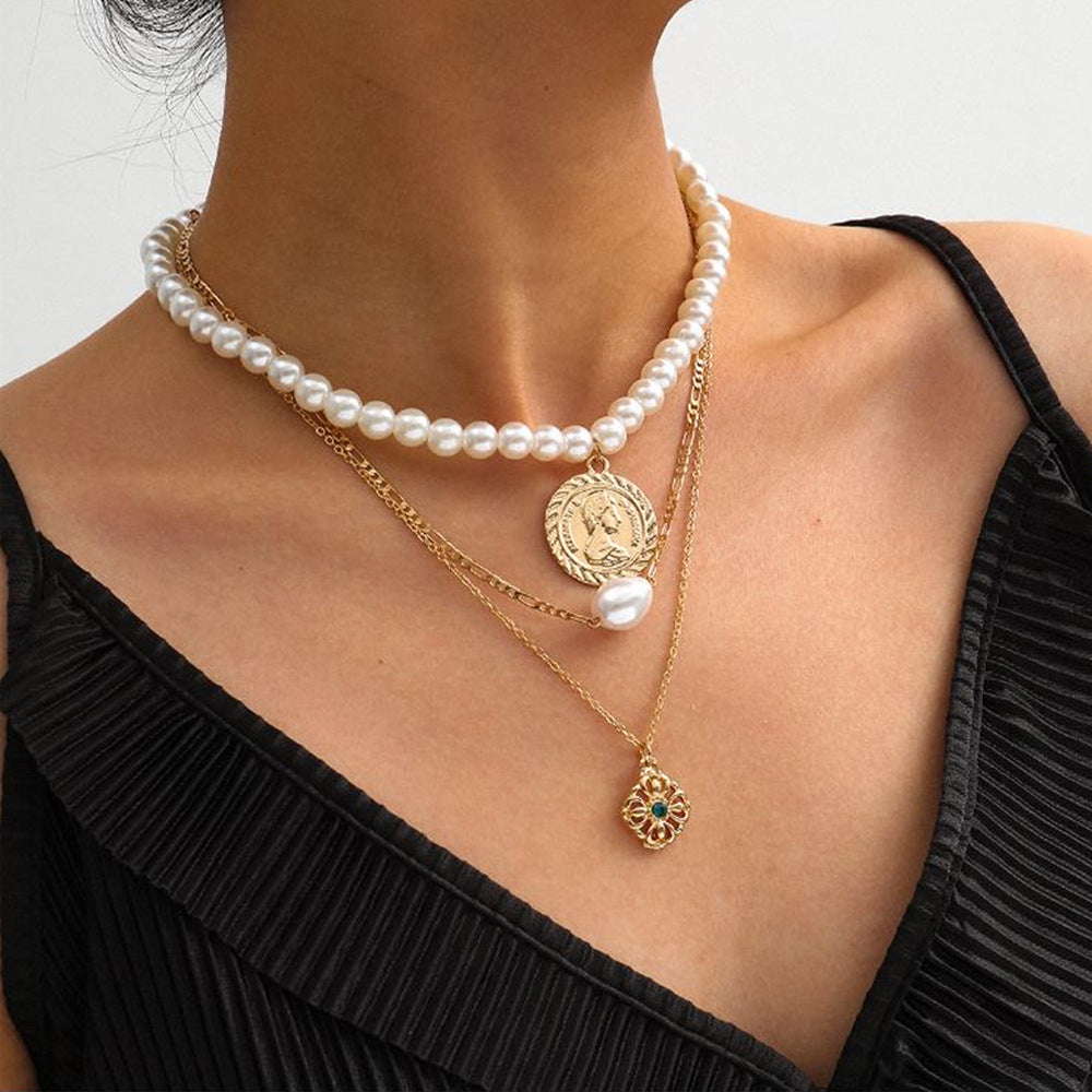 Multilayer Retro Gemstone Pearl Necklace