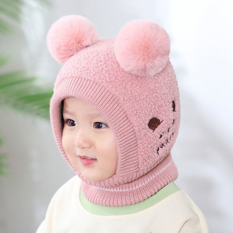 1-3 year old baby ear cap warm wool cap neck