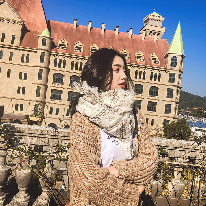 Plaid extended warm scarf imitated cashmere shawl