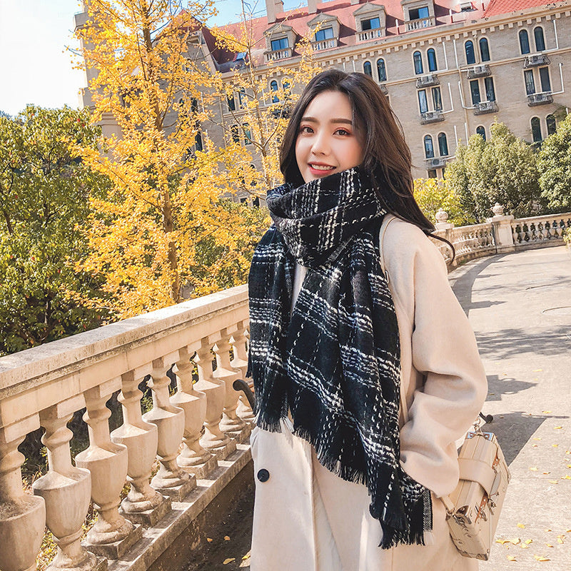Plaid extended warm scarf imitated cashmere shawl