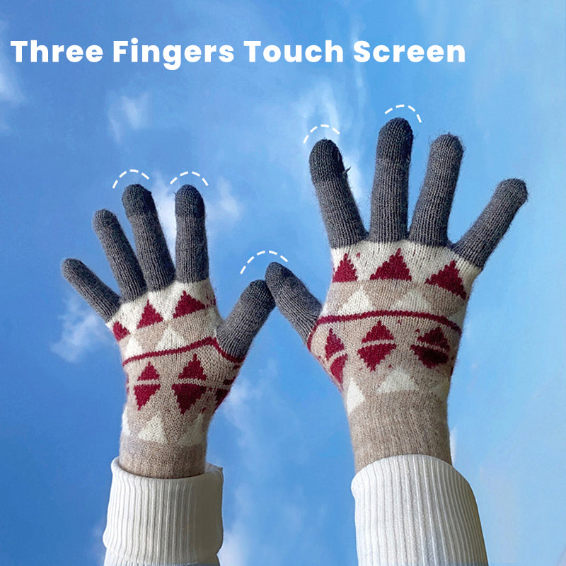 Geometric Jacquard Touchscreen  Knitting Gloves