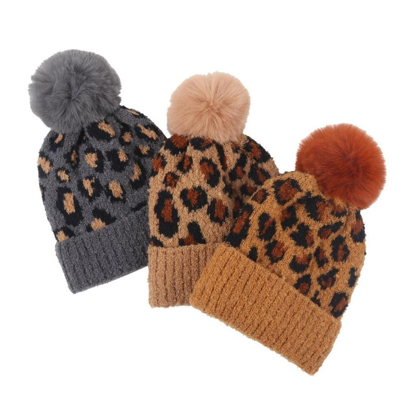 Children's Leopard Print Knitted Hat Scarf Gloves Warm Set