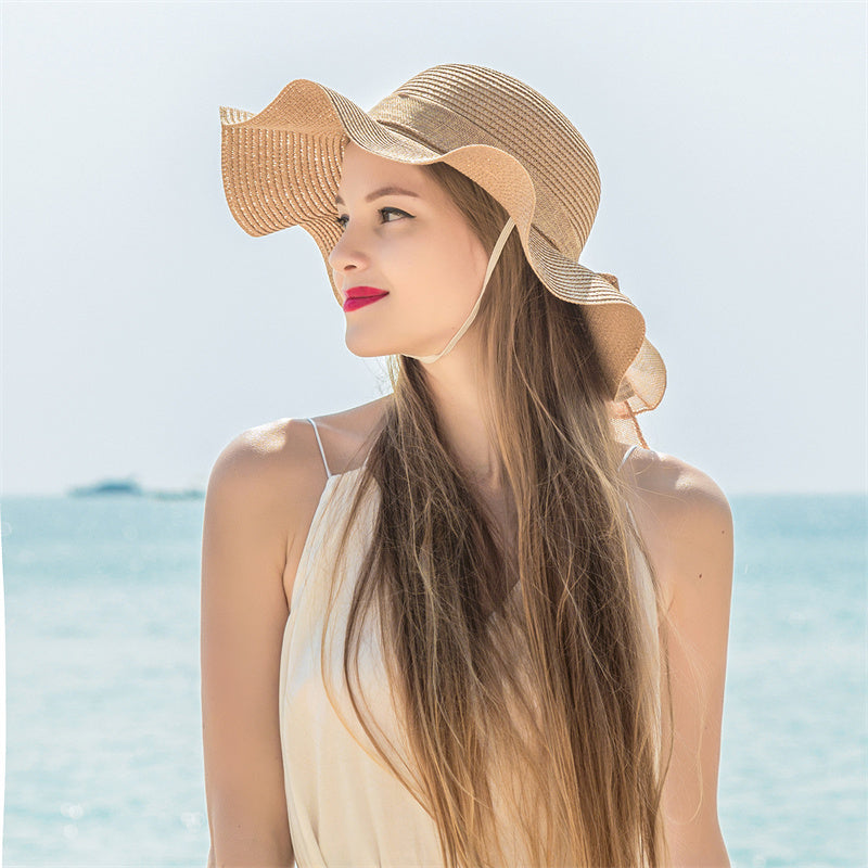 European And American Outdoor Breathable Sun Shade Straw Hat With Bow