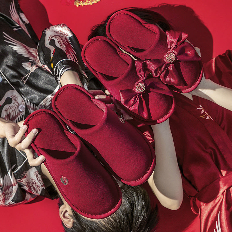 Lovers Autumn And Winter Festive Red Slippers