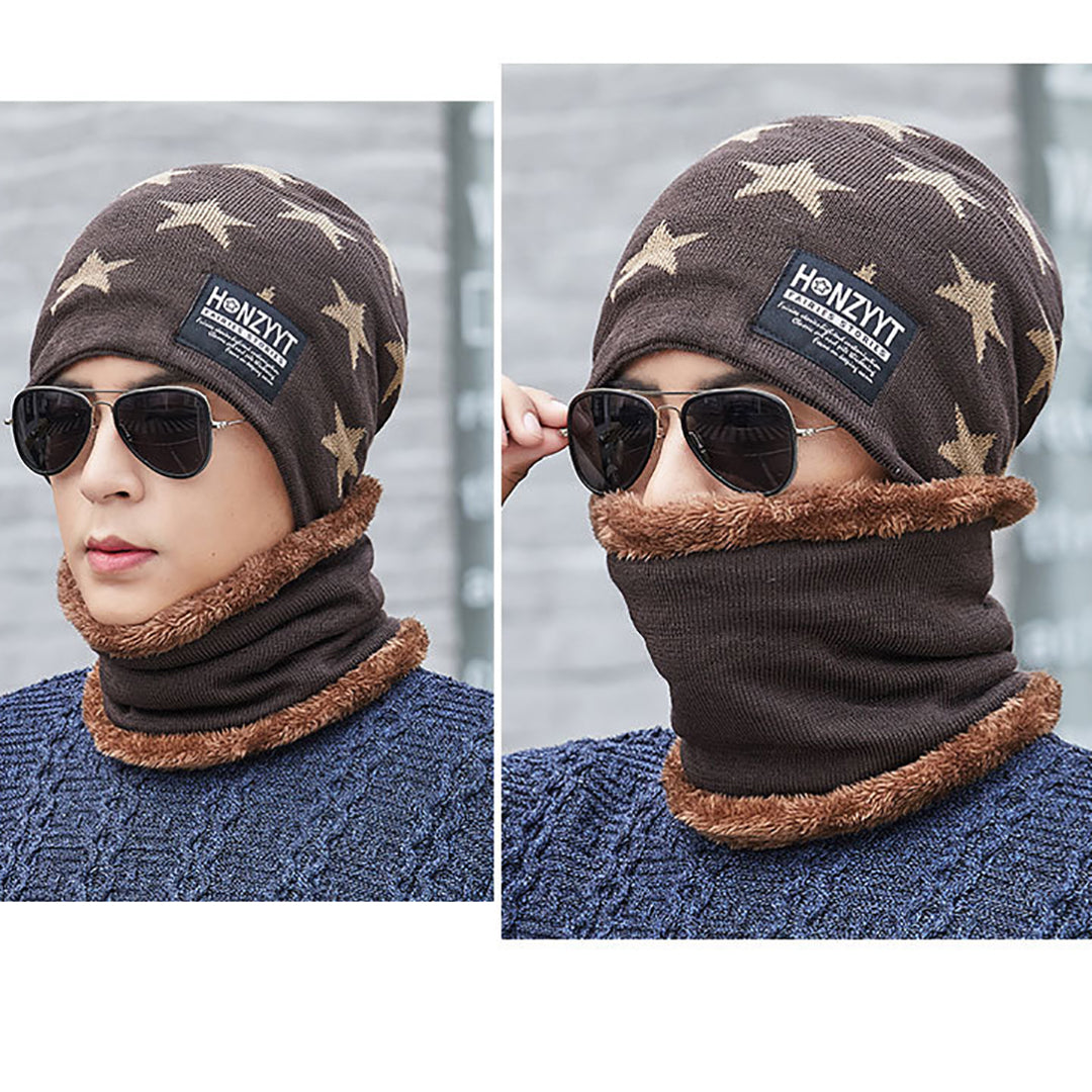 Men's Casual Knitted Hat Two-Piece Suit With Scarf