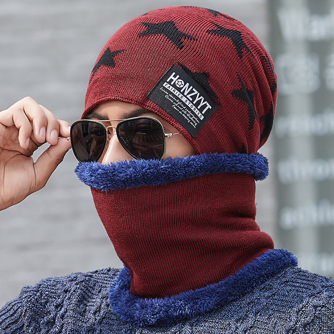 Men's Casual Knitted Hat Two-Piece Suit With Scarf