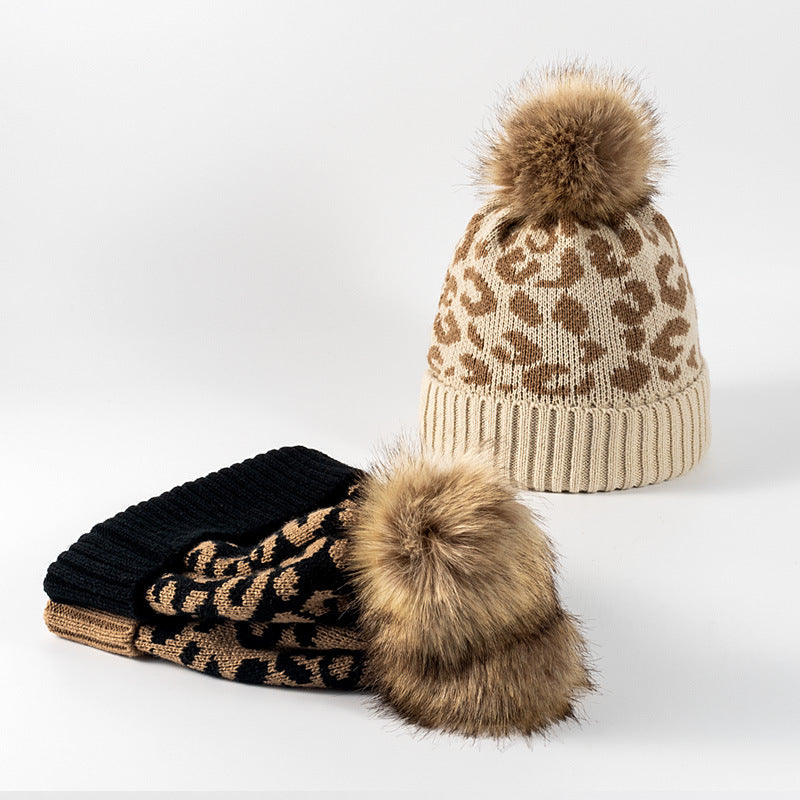 Winter Fashion Leopard Print Outdoor Warm Thick Woolen Hat
