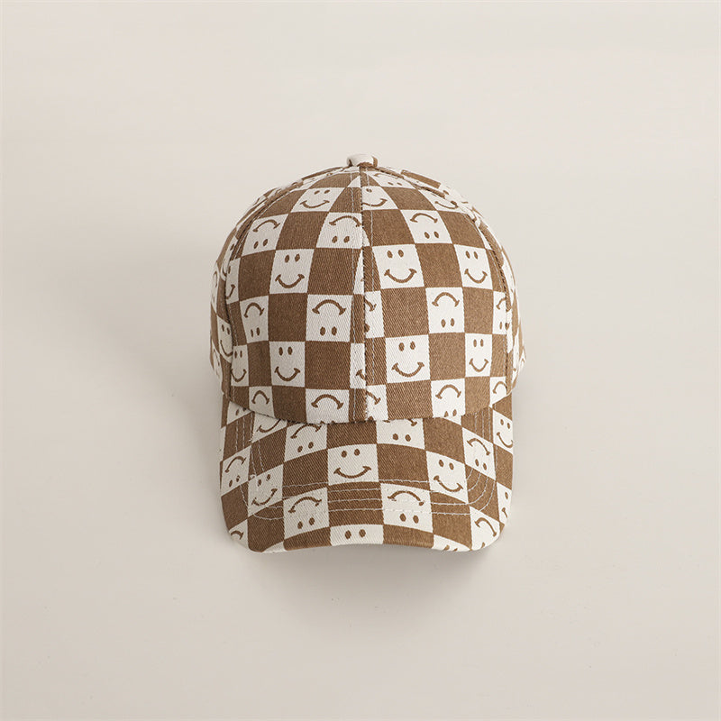 Trend plaid smiling face cap for boys and girls