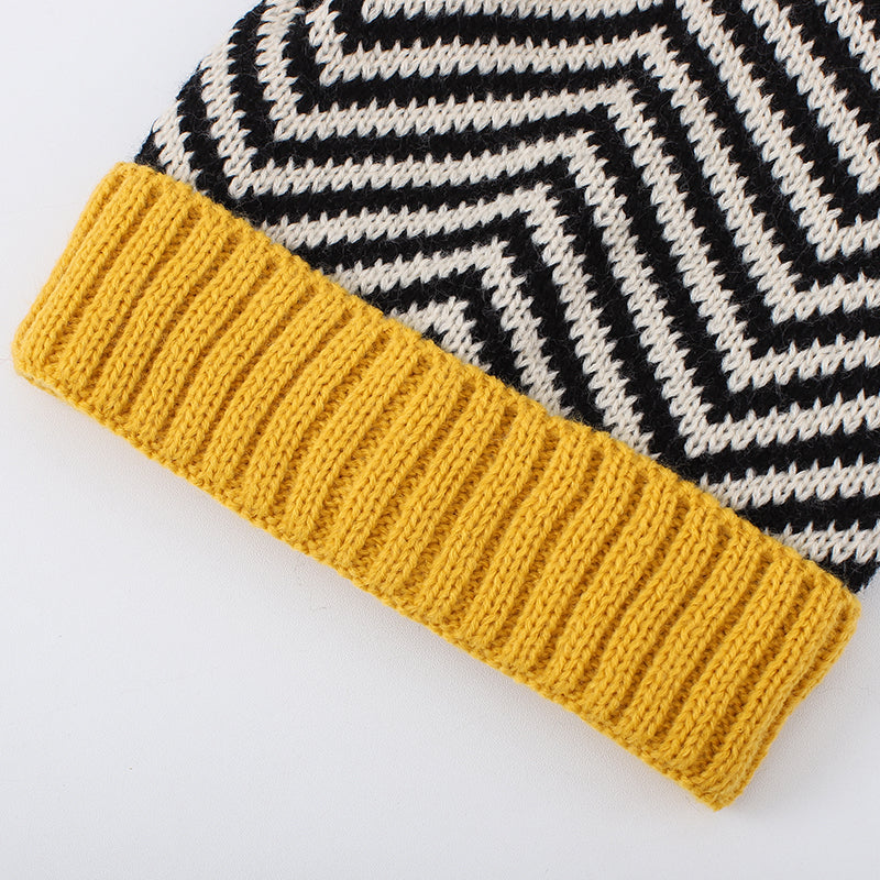Two-piece Children's Striped Warm Scarf And Hat