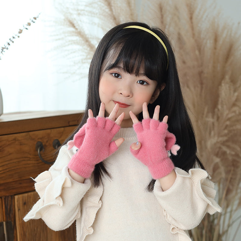 Children's Cold-Resistant Flip Knit Wool Gloves