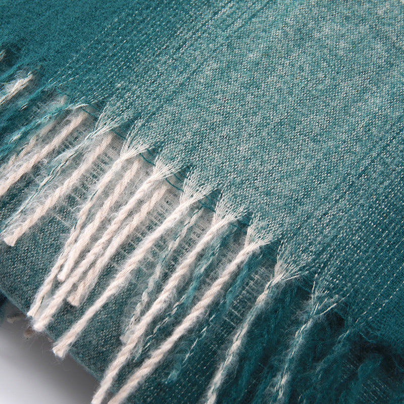 Women Gradient Plaid Fringe Windproof Warm Scarf