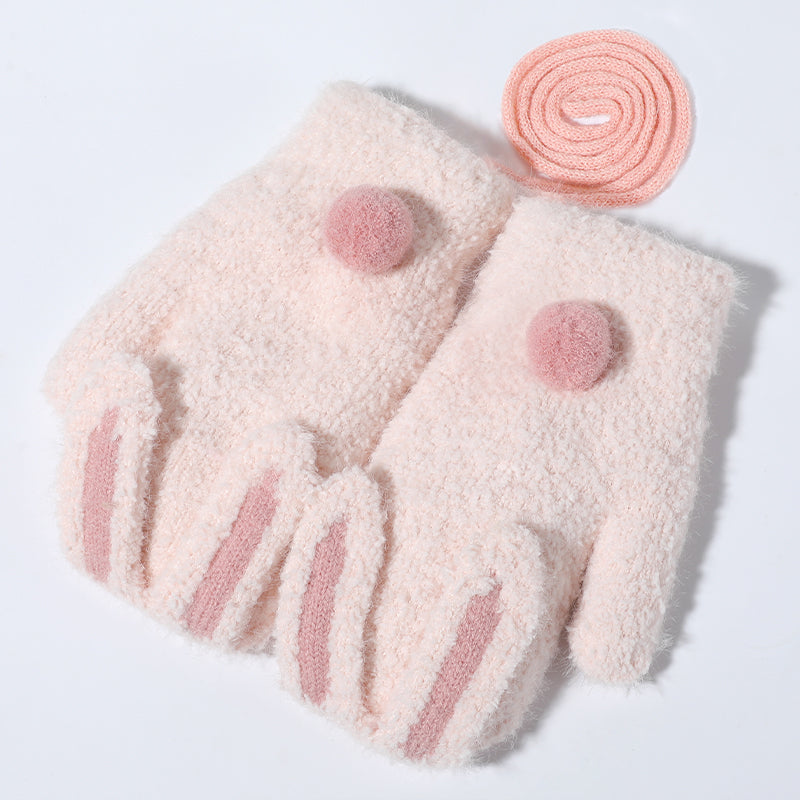 Cute Plush Bunny Mittens For Girls