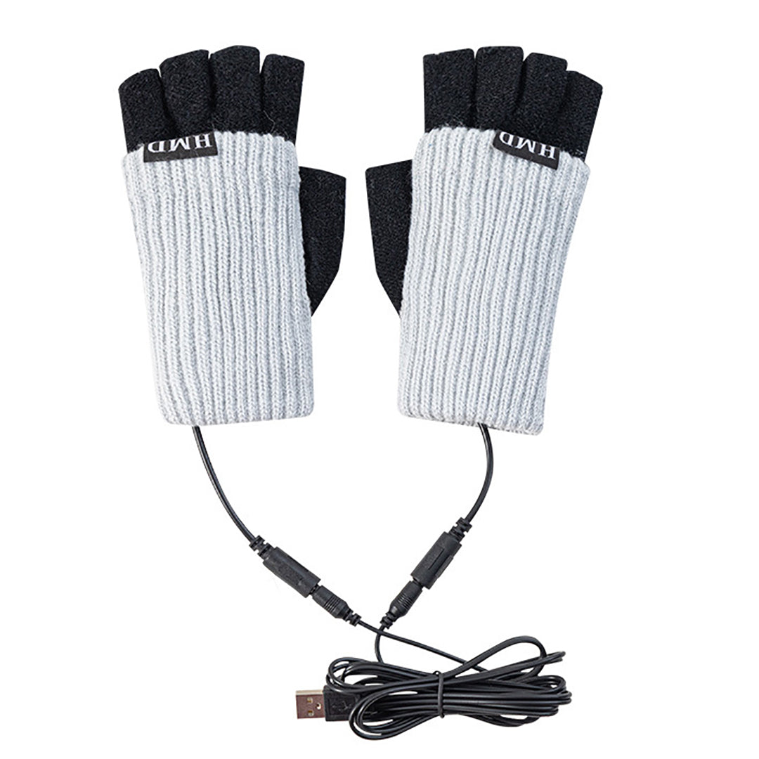 Winter USB Charging Half-Finger Knitted Gloves
