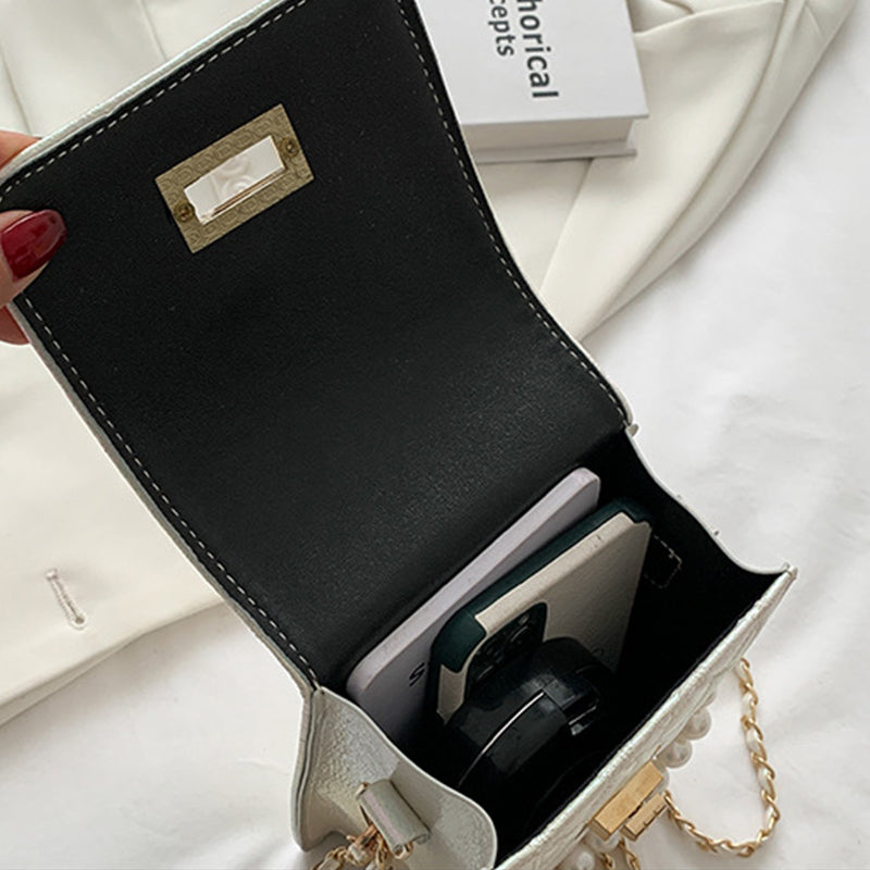 Fashion Pearl Chain Shiny Gradient Mini Shoulder Bag