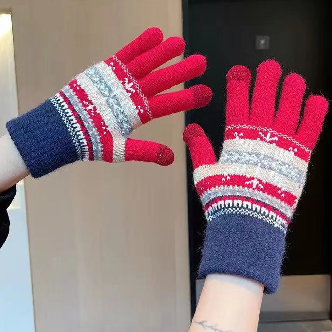 Knitted Warm Colorful Snowflake Gloves Support Touch Screen