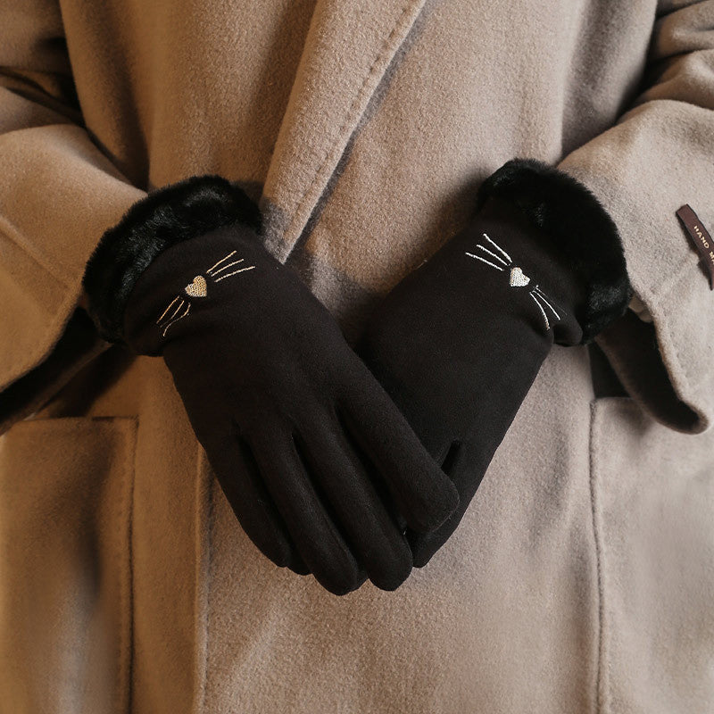 Winter Outdoor Cycling Warm Touch Screen Cat Design Gloves