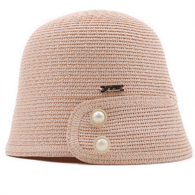 Spring And Summer Temperament Pearl Sunshade Bucket Hat