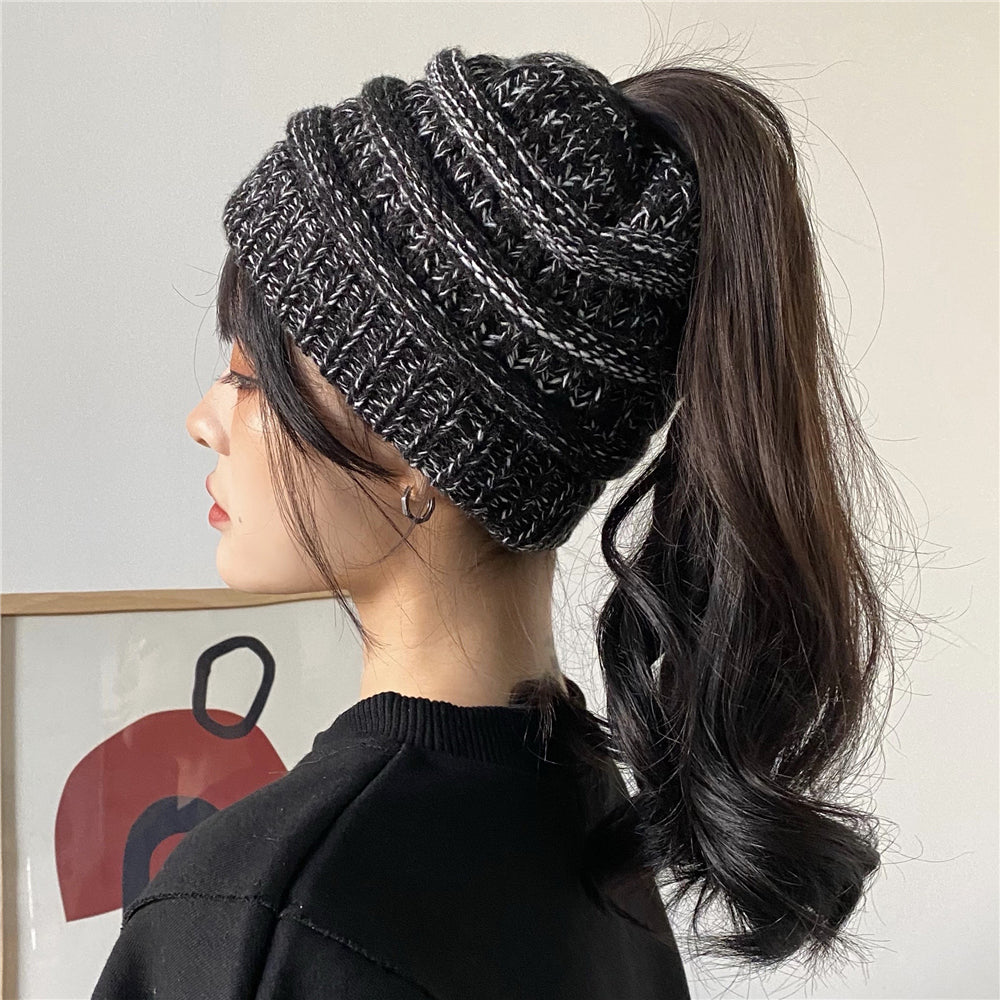 Winter Hats for Women Empty Top Ponytail Woolen Hat