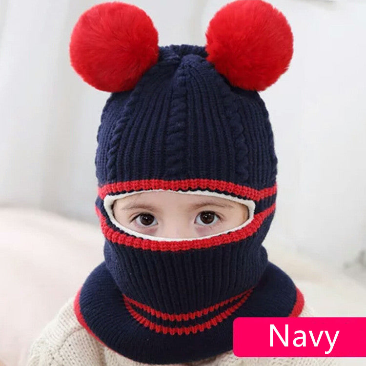 Cute Protective Face Neck Knit Warm Plush Winter Hat For Childen