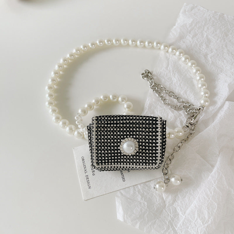 Fashion Rhinestone Removable Chain Mini Belt Bag