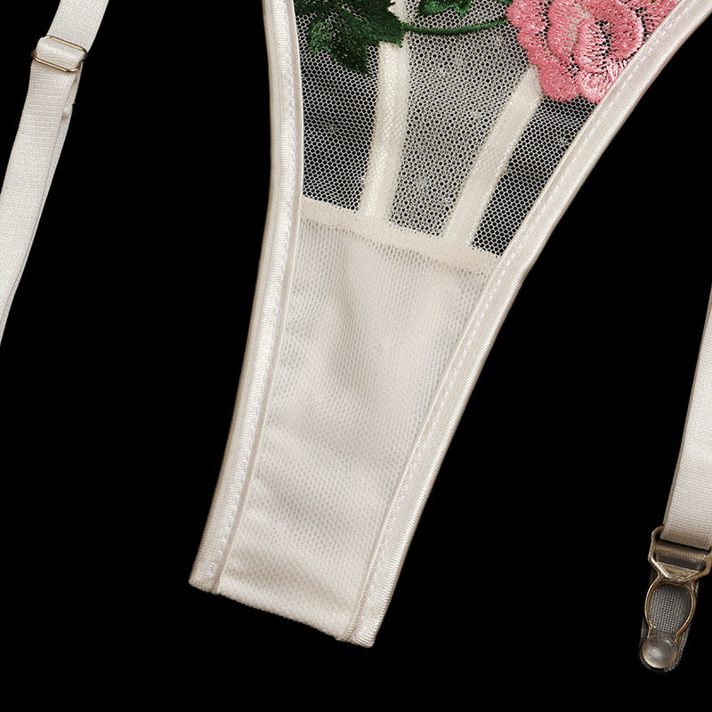 Sexy Lace Floral Embroidery Mesh Bra Set
