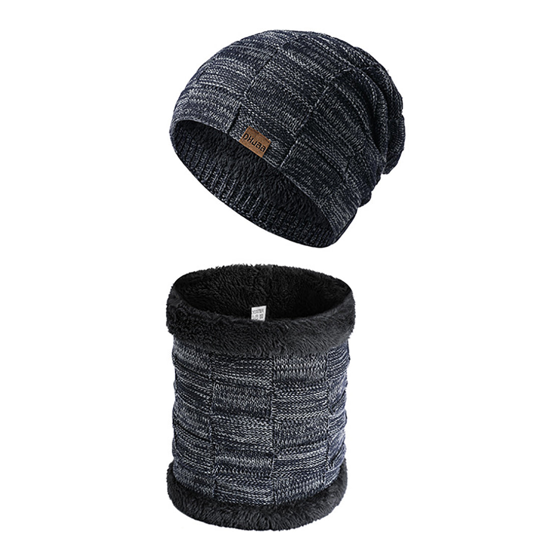 Stylish Men Fluffy Knitted  Hat &  Scarf For Cold Winter