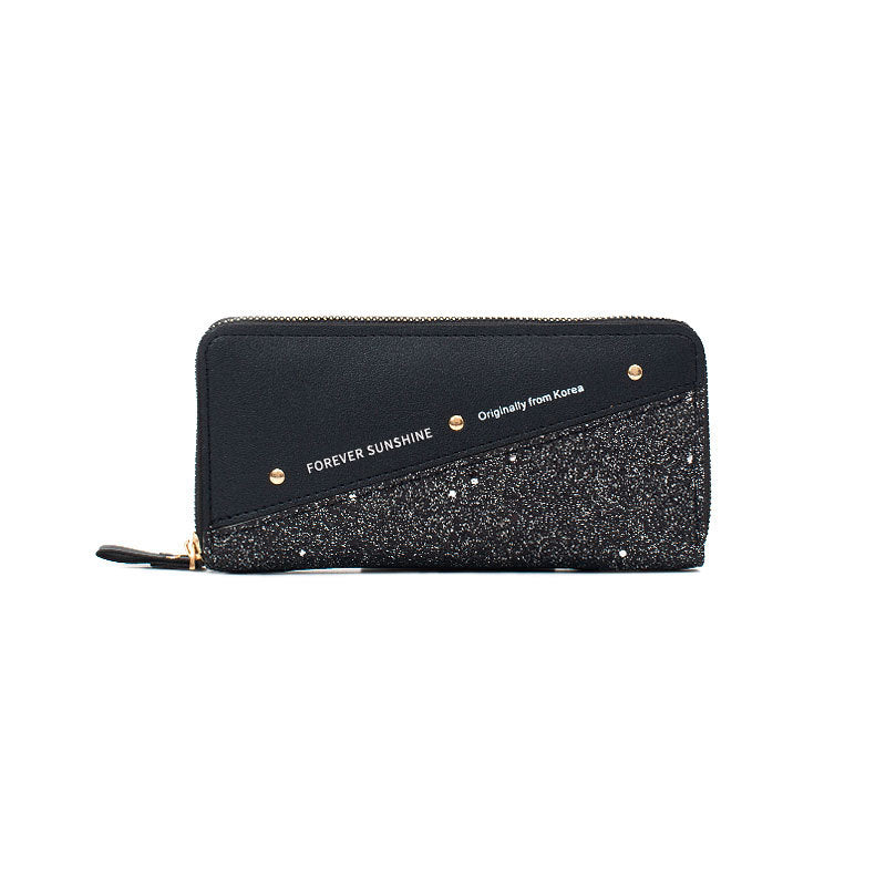 Fashion Double Zipper Sequins Soft Leather Wallet