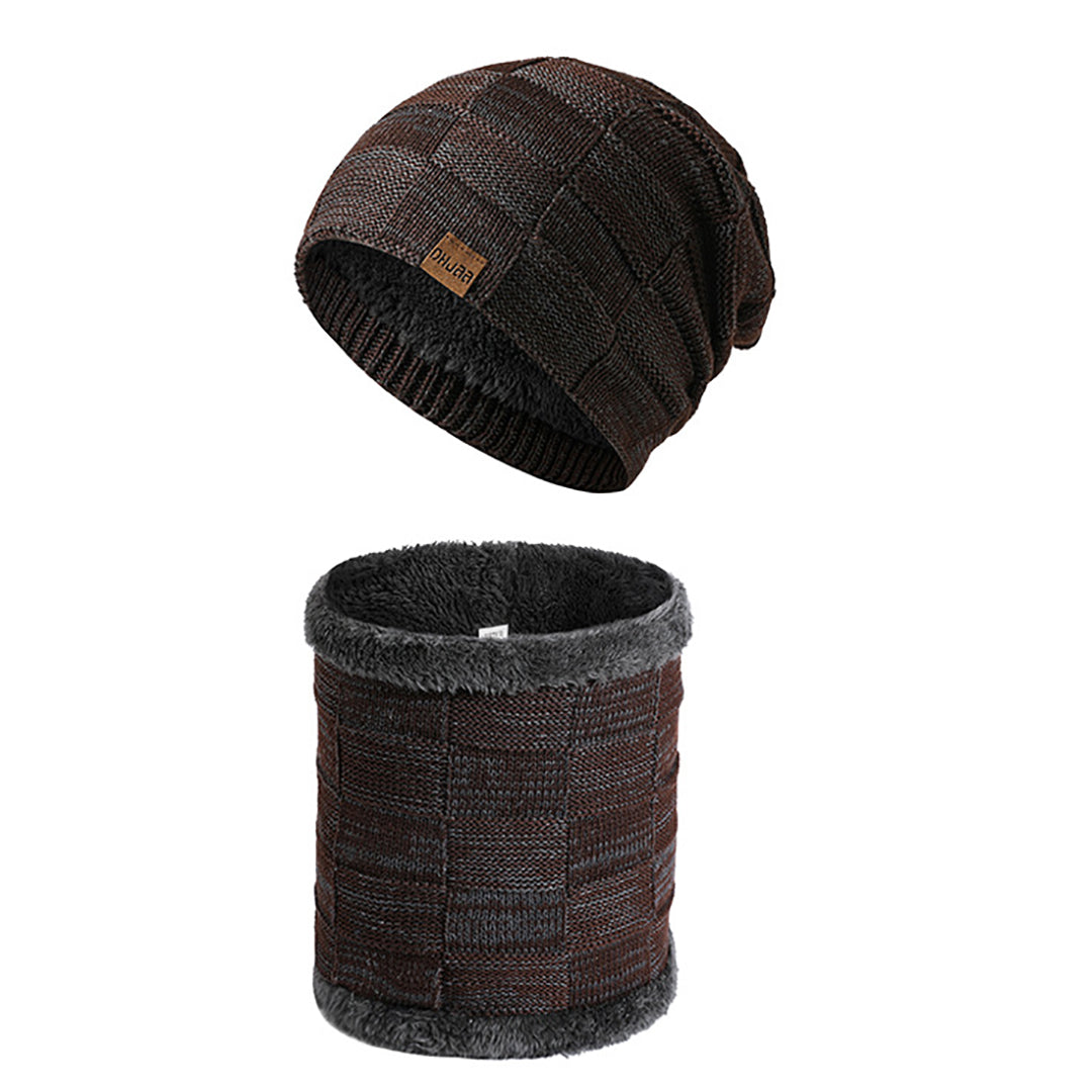 Stylish Men Fluffy Knitted  Hat &  Scarf For Cold Winter