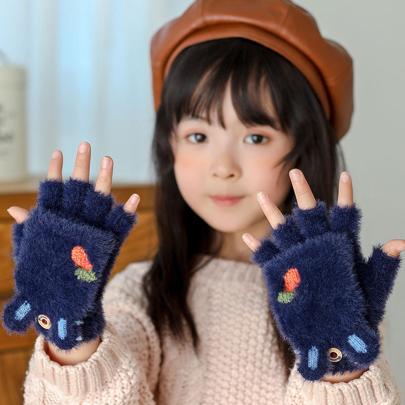 Radish Rabbit Half Finger Clamshell Outdoor Warm Gloves