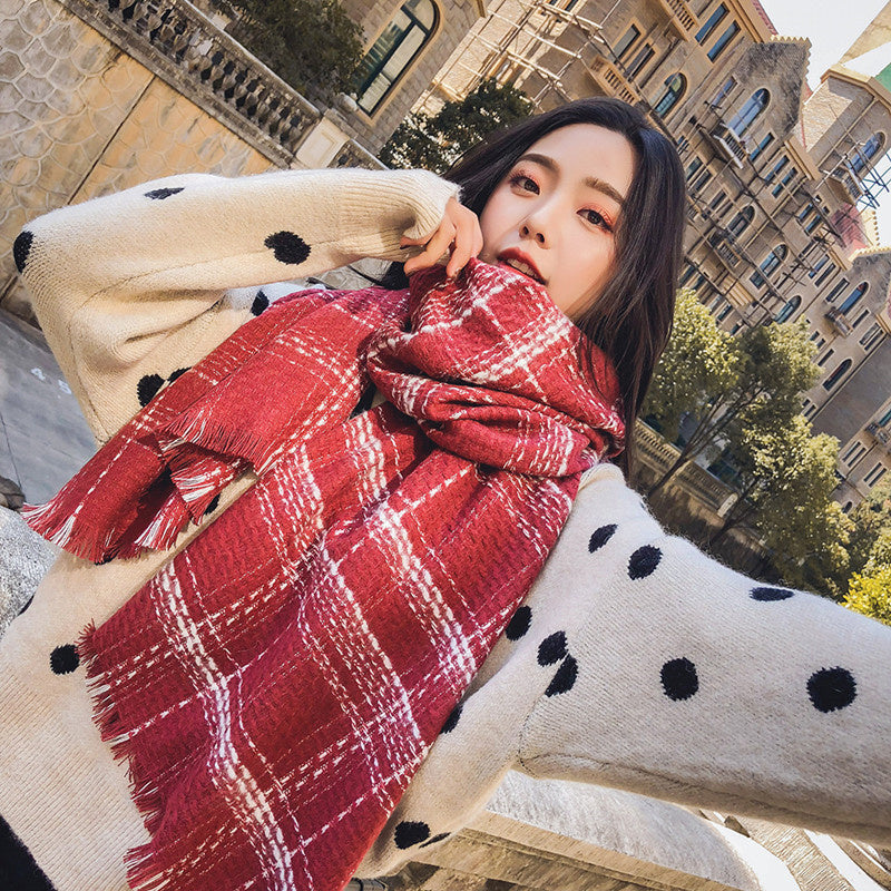 Plaid extended warm scarf imitated cashmere shawl