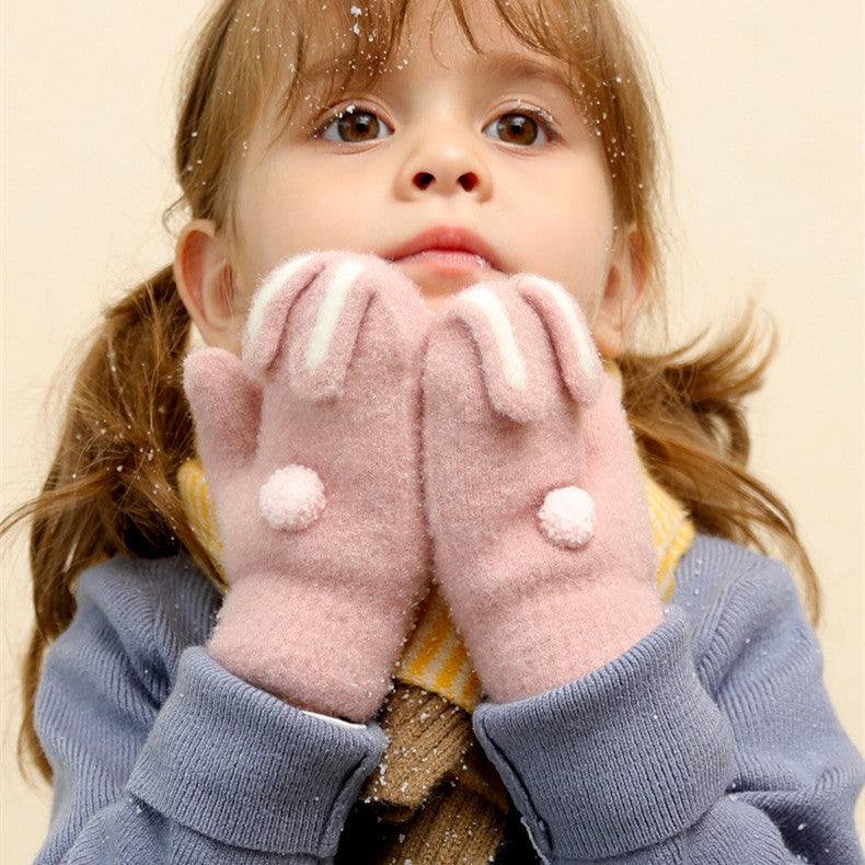 Cute Plush Bunny Mittens For Girls
