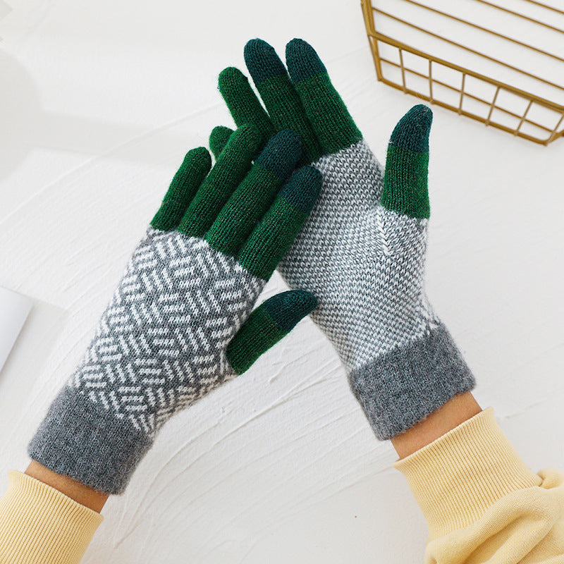 Geometric Jacquard Touchscreen  Knitting Gloves