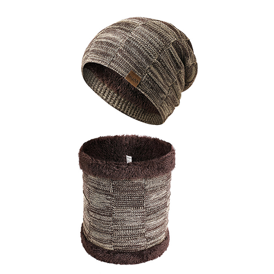Stylish Men Fluffy Knitted  Hat &  Scarf For Cold Winter