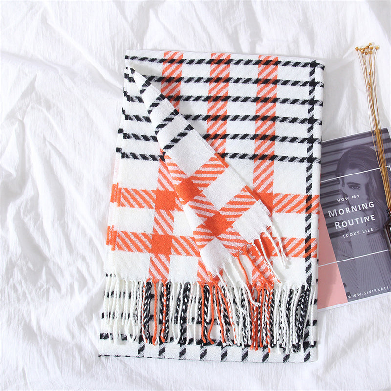 Plaid extended warm scarf imitated cashmere shawl